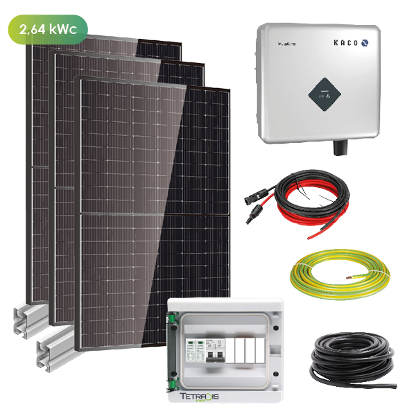 PHOTOVOLTAÏQUE, Kits solaires toitures, Kits solaires 3 kWc, Kit mono 2.64kWc - Onduleur central